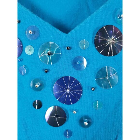 Ruby Rd Long Sleeve Top M Womens Blue V Neck Pullover Accents Cotton Blend - Picture 7 of 10